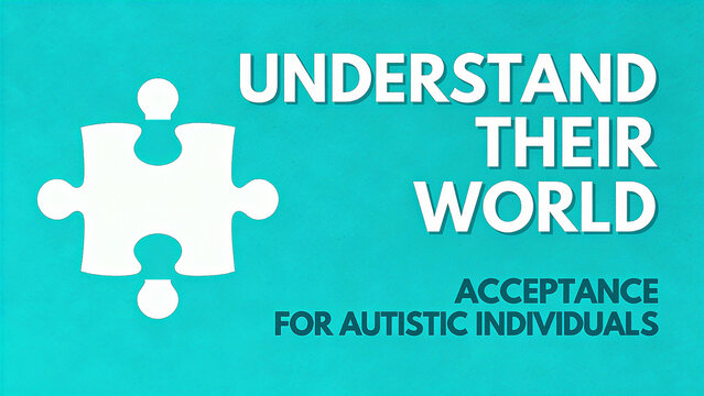 The puzzle logo and autism related text represent autism, understanding, and acceptance, and are suitable for social advocacy and public welfare promotion scenarios.
