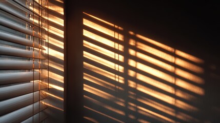Soft Morning Light Streaming Through Blinds Creating Beautiful Shadows on a Wall
