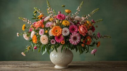 Obraz premium Vase of flowers on a green summer background, flower, summer, wedding, nature, art, spring, table, gift, white