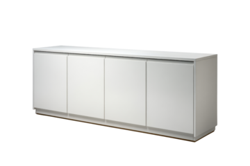 White four door cabinet with wood base on black background image, Png, Isolated on Transparent Background, Cut Out