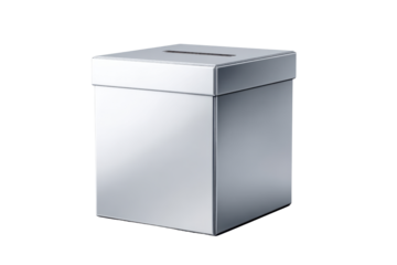 Polished Silver Ballot Box with Slot on Black Background metal, Png, Isolated on Transparent Background, Cut Out