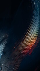 Abstract artwork featuring flowing lines and a gradient of colors against a dark background.