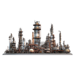 Detailed Industrial Oil Refinery Complex isolated on a transparent background