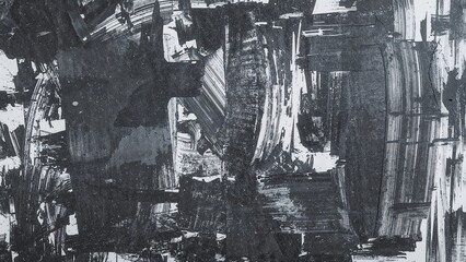 Fototapeta premium Black and white creative background with abstract neutral canvas and wide brush strokes.