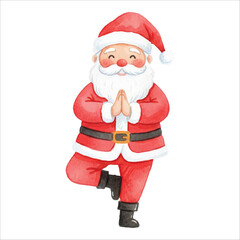 Santa Doing Tree Yoga Pose Watercolor Vector
