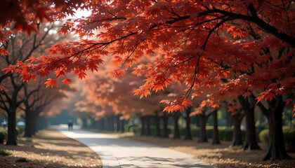 Vibrant Autumn Path with Fiery Maple Leaves