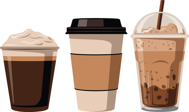 Coffee Shop Menu of Hot and Cold To-Go Drinks Vector Illustration Set