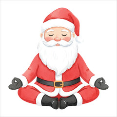 Santa Doing Meditation Yoga Pose Watercolor Vector

