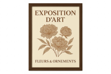 Framed french art exhibition poster with botanical flowers