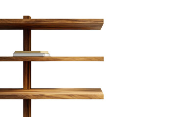 Minimalist wooden shelves with books against a black background shelf furniture, Png, Isolated on Transparent Background, Cut Out