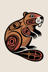 Beaver Illustration: Native American Style Flat Design