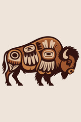 Native American Buffalo Illustration Flat Design