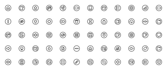 Basic User Interface icon set. Minimal vector UI icos pack. Includes symbols fr Home, Folder, Download, martphone, Settings, Chat,Wifi, and more. Editable sroke.