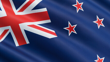 High-detail, waving texture close-up of the national flag of New Zealand and the Southern Cross