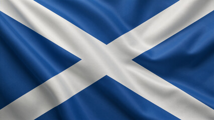 The Scottish flag, the Saltire, waving gracefully, featuring a white diagonal cross on blue