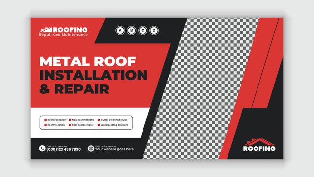 Modern roofing contractor services web advertisement banner for construction companies