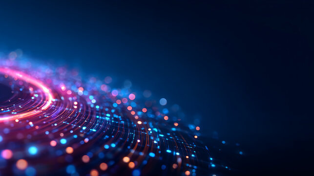 Abstract AI Data Flow Background with Tech Pattern and Digital Line Network. Futuristic 3D Vector Design for Business Concept or Cyber Finance Visualization. Neon Blue Circle Connection wit 73794853 1