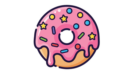 Fototapeta premium Cartoon style donut with pink frosting and vibrant colorful sprinkles isolated icon