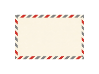 Vintage airmail envelope with red gray and blue striped border isolated on transparent background