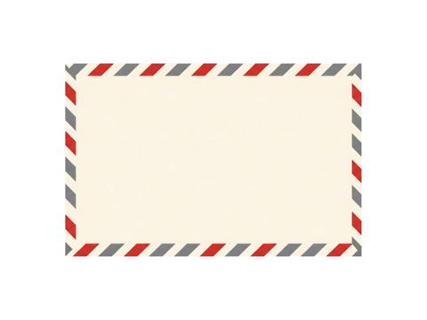 Vintage airmail envelope with red gray and blue striped border isolated on transparent background