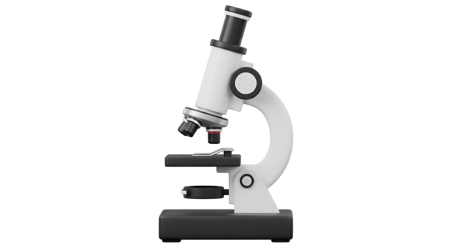 Modern white laboratory microscope isolated on transparent background