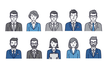 Vector illustration of diverse business people in a simple line art style