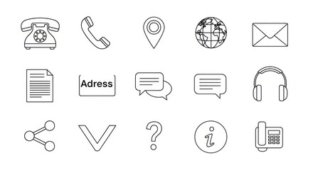 Simple Line Art Contact and Communication Icon Symbol Design Element Set