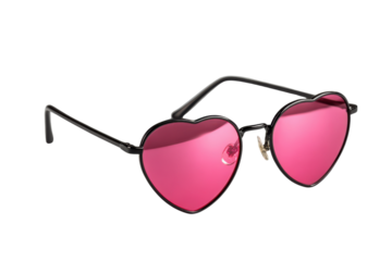 Black framed heart shaped sunglasses with bright pink lenses image, Png, Isolated on Transparent Background, Cut Out