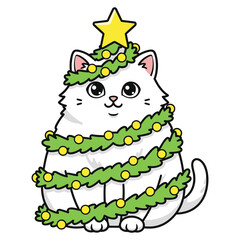 Christmas Tree Cat Vector Illustration
