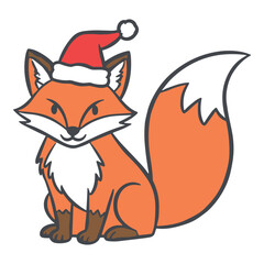 Christmas Fox Santa Hat Vector Illustration