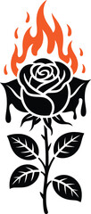 Flaming Rose Tattoo Vector Illustration.