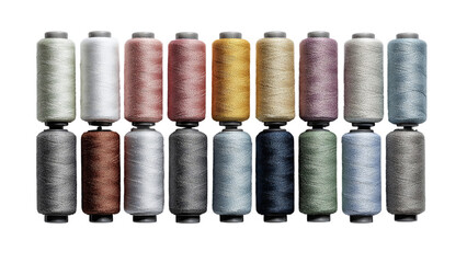 Vibrant assortment of sewing thread spools in various colors perfect for any crafting project isolated on transparent background