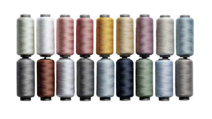 Vibrant assortment of sewing thread spools in various colors perfect for any crafting project isolated on transparent background