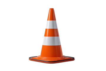 Orange traffic cone with white reflective stripes on black background image, Png, Isolated on Transparent Background, Cut Out