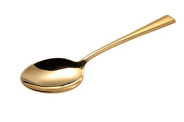 Shiny polished gold spoon with fluted handle on black background golden metal, Png, Isolated on Transparent Background, Cut Out