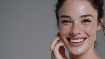 Slow Motion Video of a Young Woman Laughing with Natural Beauty and Radiant Smile in Studio Setting