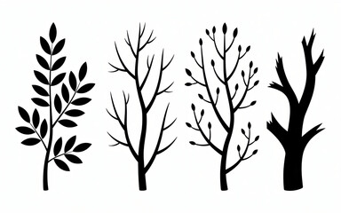 Fototapeta premium Isolated Silhouetted Foliage Vector Illustration Set of Tree Branches With Leaves Thin Deciduous Seasonal Elements