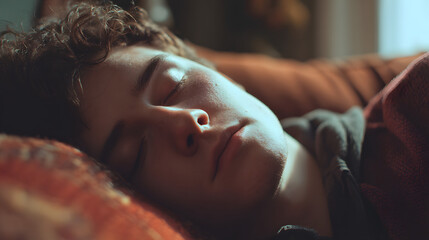 Young Man Appears Upset and Tired While Lying on Couch in Slow Motion Video Scene