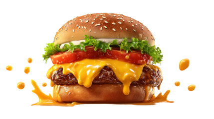 big fresh burger with cheese and bacon isolated on white background