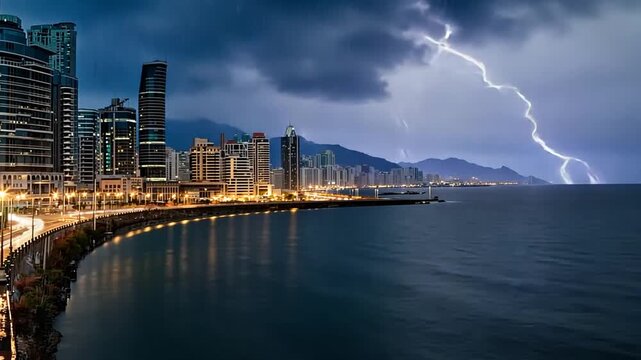 Mumbai in the night cityscape with thunders timelapse video