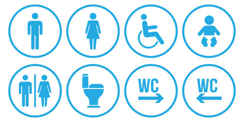 Restroom Sign Icon Set, Male, Female, Unisex, Wheelchair Accessible, Bathroom icon vector illustrator.