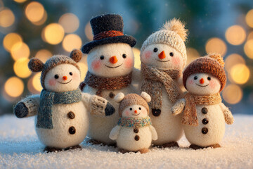 Funny christmas snowmen family. Festive illustration