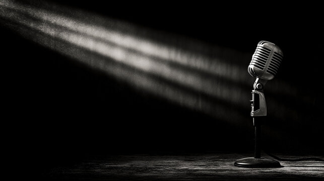 Vintage microphone with light waves - symbol of speaking truth and the power of words for Martin Luther King Jr Day
