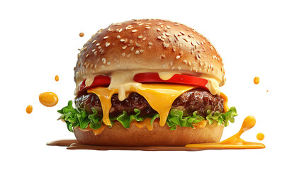 big fresh burger with cheese and bacon isolated on white background