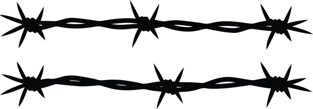 Two strands of sharp barbed wire silhouette vector illustration