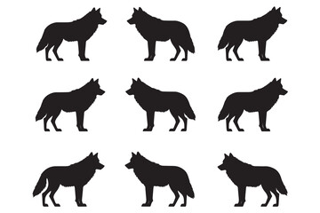 Fototapeta premium Silhouette of a Wolf Pack in the Wild on a White Background