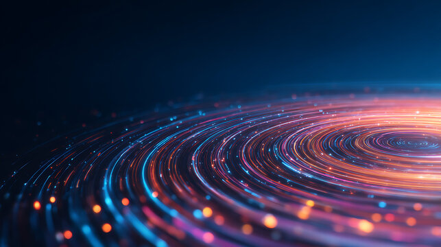 Tech line whirlpool with spiral circular radial background and circle pattern sketch. Spin whirl fractal with music modern frame abstract and neon speed design. Swirl concept geometry with  97065950 1