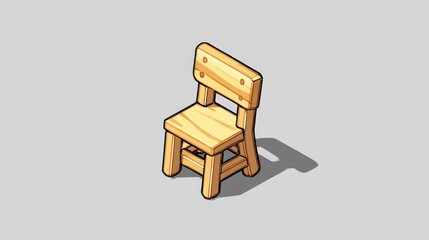 Isometric wooden chair on a neutral background for design projects and concepts