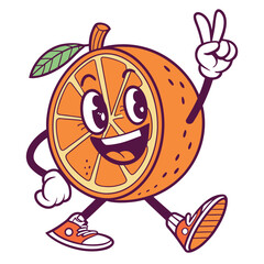 Cartoon orange fruit mascot character in funny and cute style. Perfect for stickers, t-shirt design,