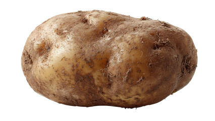 Rustic unpeeled potato with earthy skin textures and natural imperfections highlighting its organic appeal isolated on transparent background